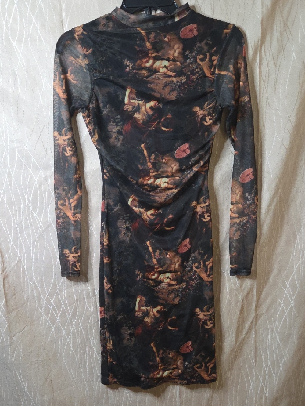 PrettyLittleThing Black Long Sleeve Art-Print Bodycon Dress